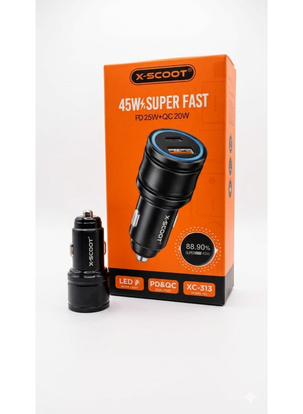 Fast Charge Car Charger B12 60W (1xUSB-C + 1xUSB-A) 130