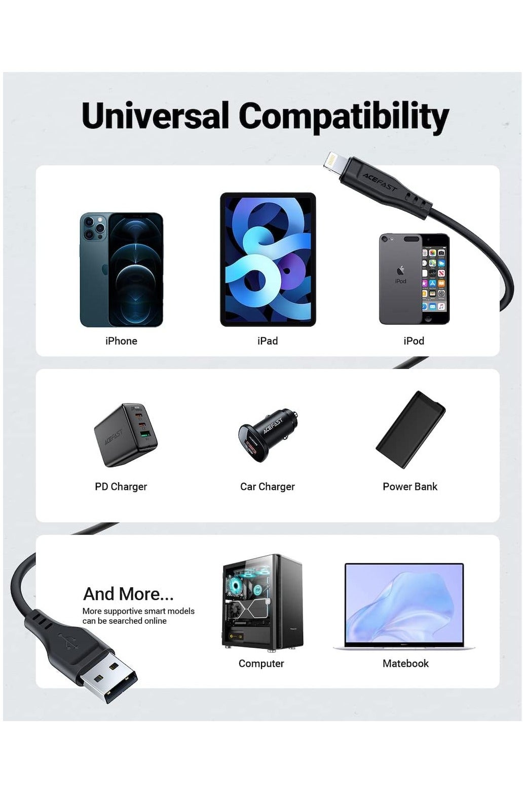 Acefast cable MFI USB Type C - Lightning 1.2m, 30W, 3A black (C3-01 ) Black 15