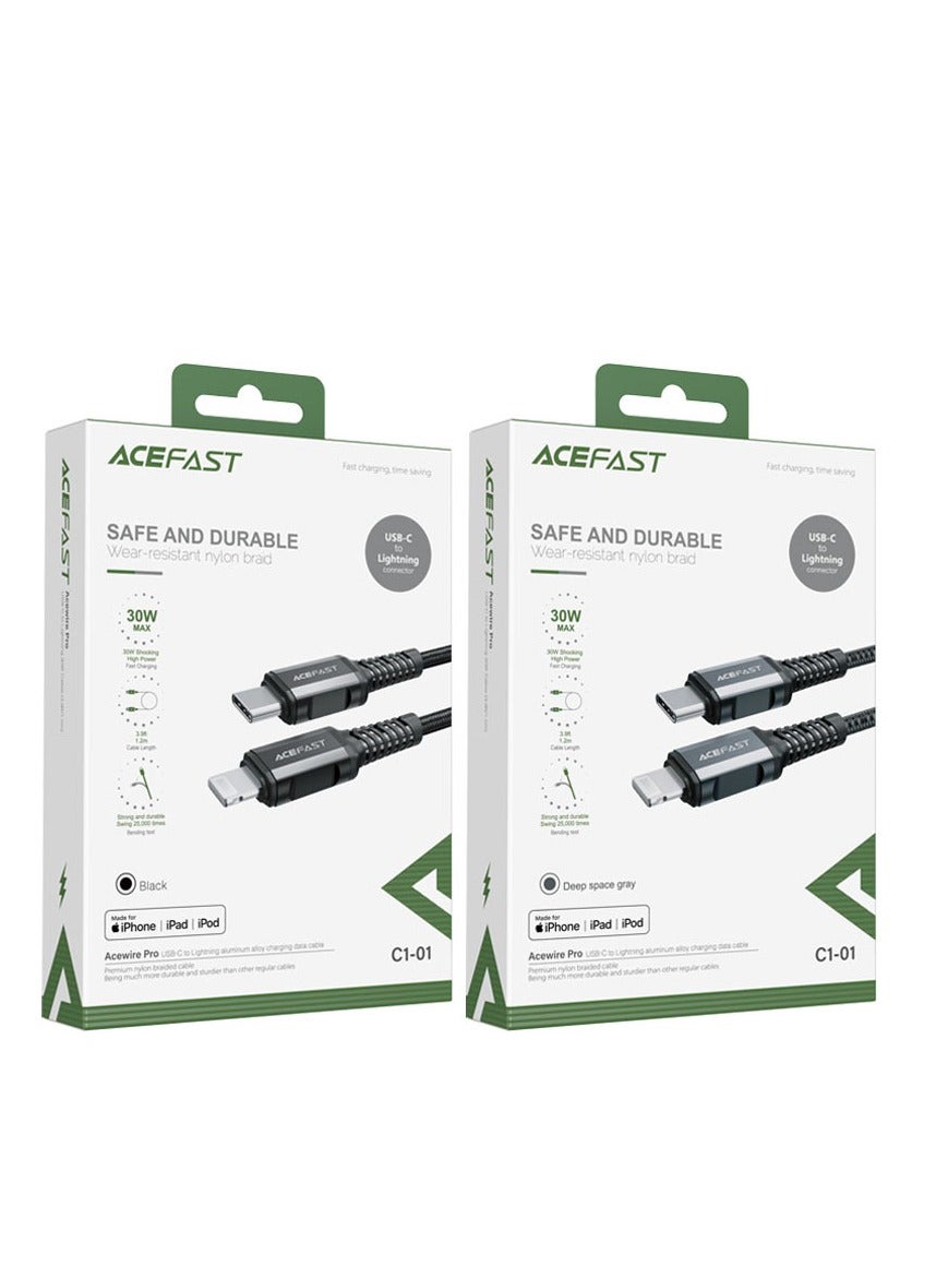 Acefast cable MFI USB Type C - Lightning 1.2m, 30W, 3A black (C3-01 ) Black 6