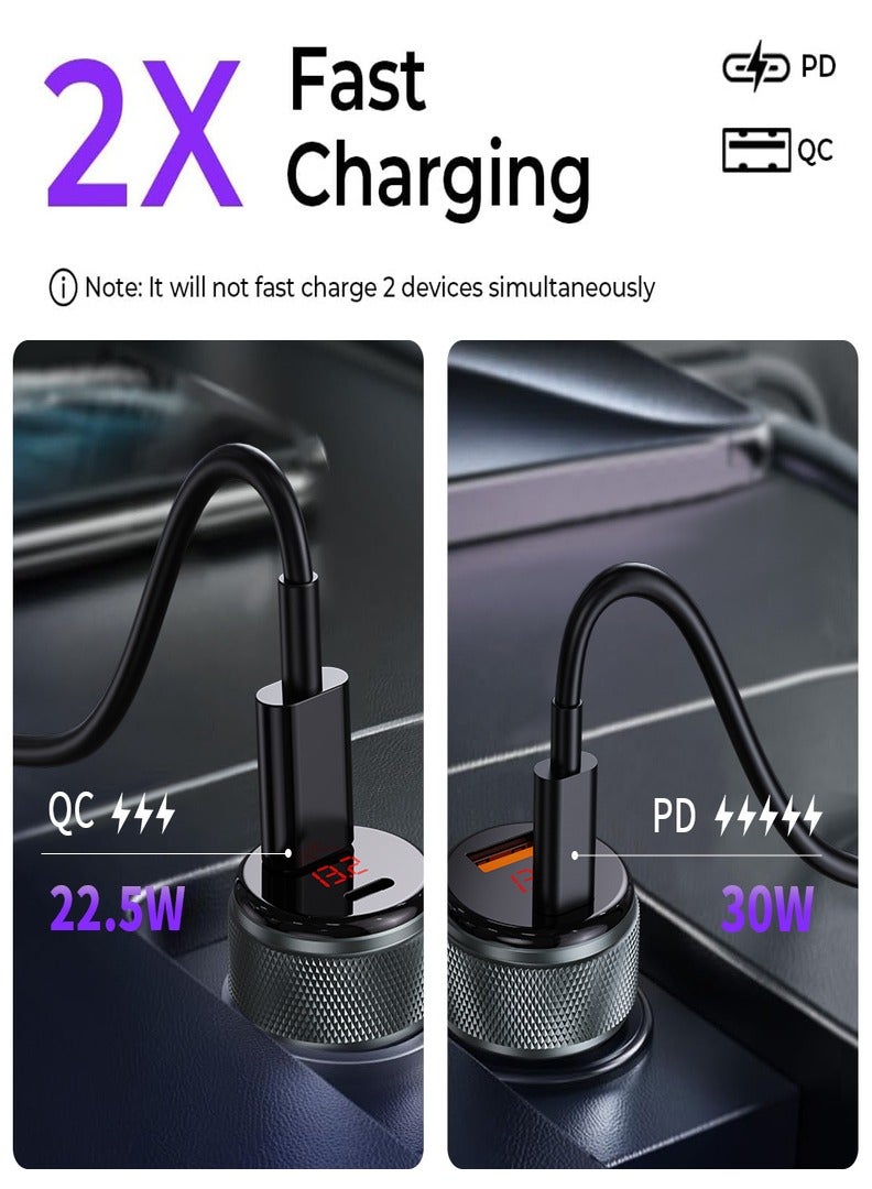 Fast Charge Car Charger B12 60W (1xUSB-C + 1xUSB-A) 80