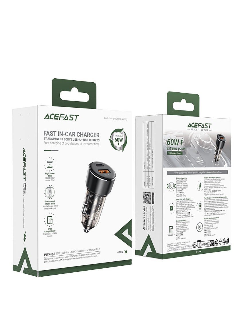 Fast Charge Car Charger B12 60W (1xUSB-C + 1xUSB-A) 6