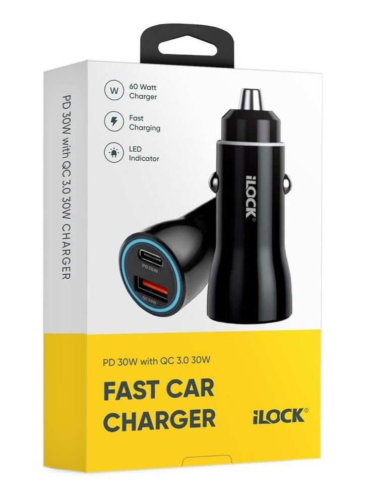 Fast Charge Car Charger B12 60W (1xUSB-C + 1xUSB-A) 60